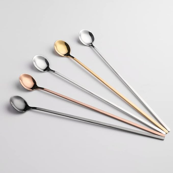6 PCS 9.5-Inch Long Handle Ice Tea Spoons, Espresso Spoon, Coffee Spoon Set, 18/8 Stainless Steel Spoons for Cocktail Stirring, Mixing, Tea, Soup, Cappuccino, Sweejar(Black)