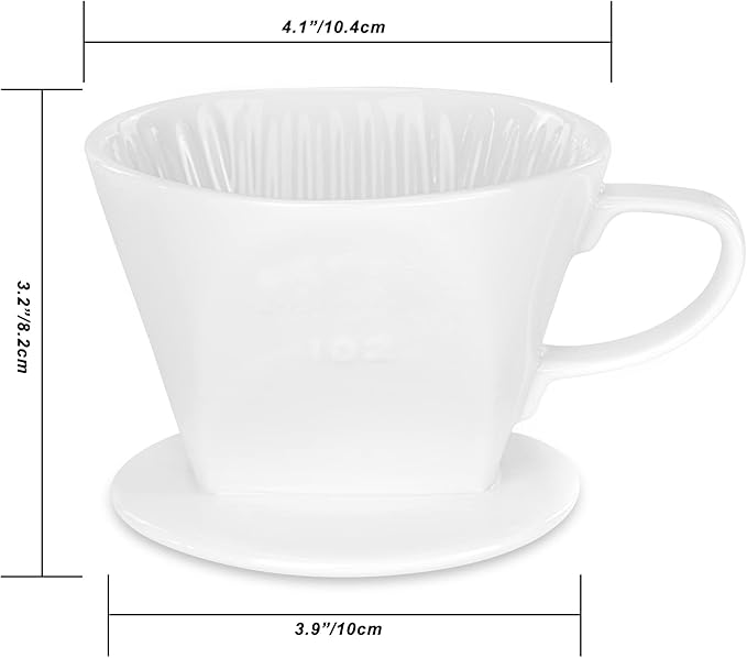 Pour Over Ceramic - Coffee Dripper with 3 Holes Flat Bottom, Porcelain Slow Filter Cone for Travel, Camping, Office, Home, Coffee Maker Brew