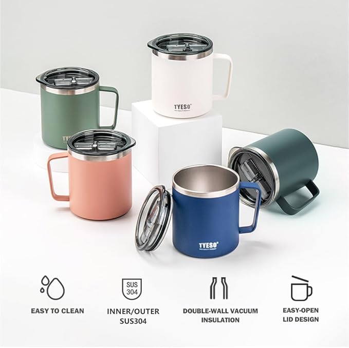 TYESO 14 oz Vacuum Insulated Mug Cup Stainless Steel Mug Coffee Mug with Lid Heat Insulation Cooling Direct Drip (Green)