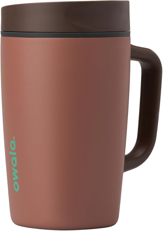 Owala SmoothSip Slider Stainless Steel Insulated Travel Mug with handle, 100% Leak Proof, For Hot and Cold Drinks, Travel Friendly with Sliding Lock Lid, 12oz, BPA Free, Leak Proof, Cozy Cocoa