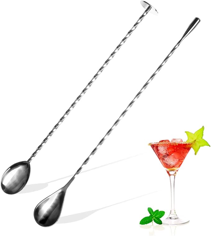 Generic 2 Packs 12 Inches Stainless Steel Bartender Mixing Spoon Cocktail Stirrers, Long Attractive Spiral Bar for Shakers, Carafes, Tall Cups & Pitchers Home Bar, 01, Silver, 2.95x11.34x0.01 inch