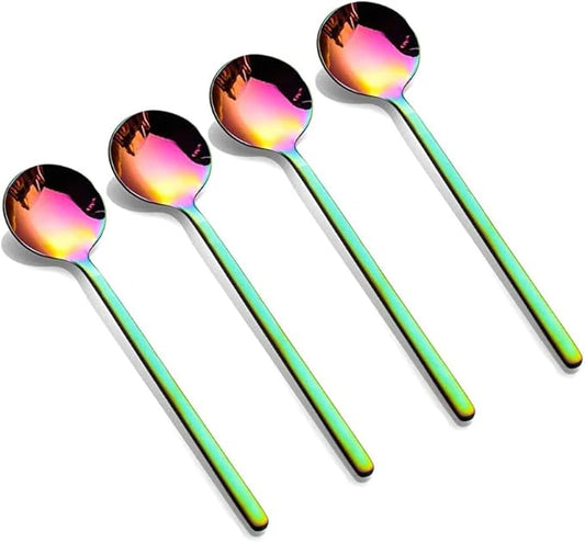 8 Pcs Rainbow Coffee Spoons Matte Frosted Handle Stainless Steel Espresso Spoons 5.3-Inch for Espresso Tea Coffee Ice Cream Sugar Dessert Cake