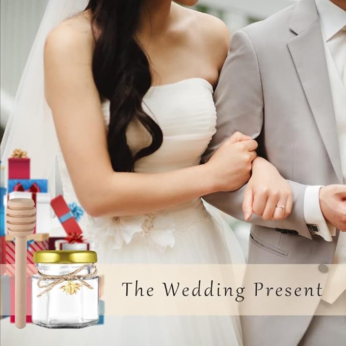 Mini Glass Honey jars with Lids-1.5oz,48 pack Honey Jars,Small Honey Jar with Dipper,Thank You Tags,Jutes Rope,Empty Glass Jars for Jams,Baby Shower, Wedding Favors, Party Favors