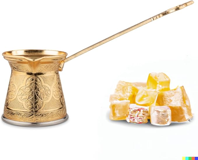 Alisveristime Authentic Turkish Coffee Pot, Handmade Cezve/Ibrik, 2.95-Inch Width, 2.95-Inch Height - 10.14 Ounce Enhance Your Coffee Experience Now! (3 Cup) (Gold)