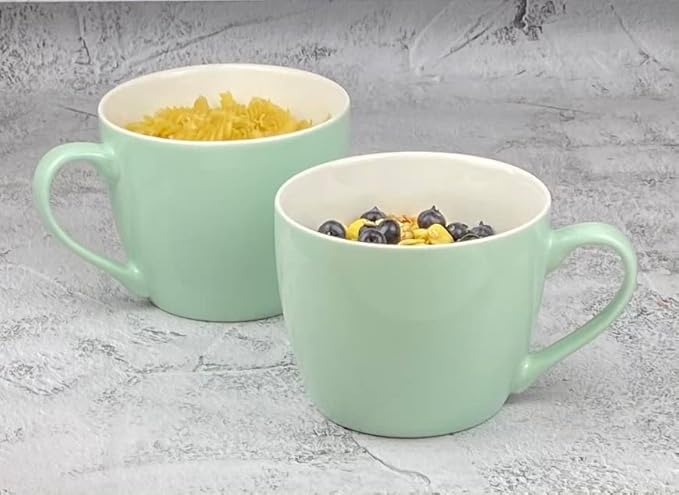 MECOWON 30 OZ Porcelain Coffee Mugs, Set of 2 Large Mugs for Soup, Cereal and Salad (Turquoise)