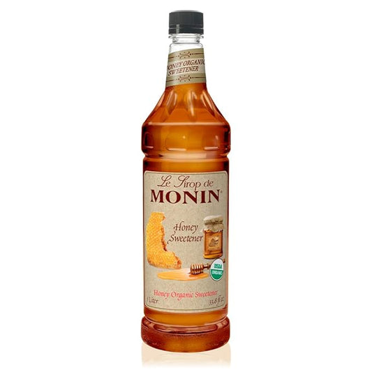 Monin - Organic Honey Sweetener, Low-Calorie Liquid Sweetener, Sugar Substitute, Coffee Syrup, Made with Organic Honey, Simple Syrup for Cocktails, Iced Tea, & More, Clean Label (1 Liter)