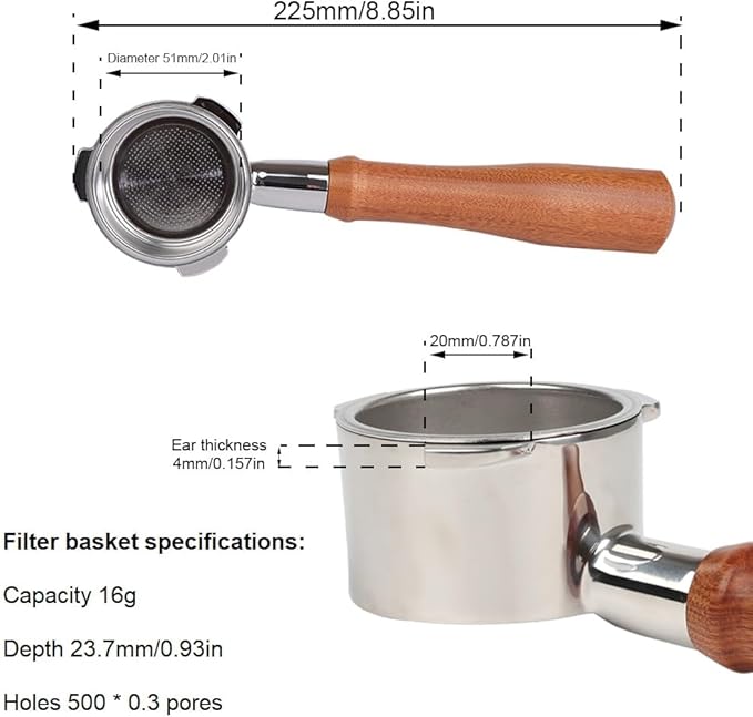 51mm Bottomless Portafilter 3 Ears Compatible with CASABREWS CM5418 and 3700 Series | with Stainless Steel Double Shot Capacity Cup Filter Basket