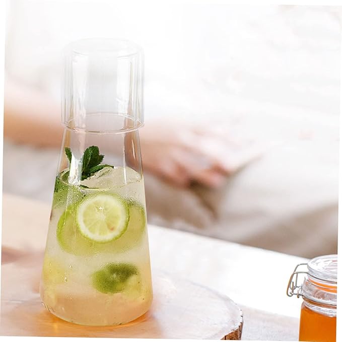 Large Capacity Glass Bedside Water Carafe and Cup Safe Glass Pitcher for Iced Coffee Juice Tea Home and Office Use