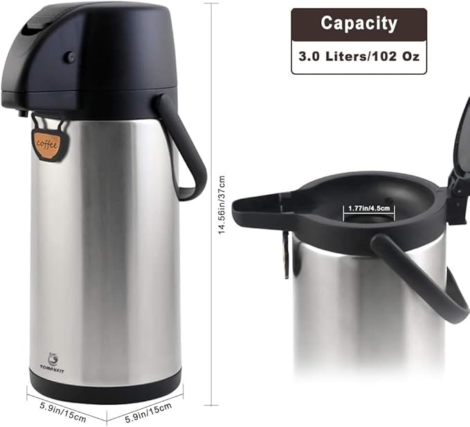 Airpot Coffee Dispenser Thermal with Pump,3L/102 Oz Insulated Stainless Steel Large Airpot Coffee Carafe Lever Action for Hot/Cold Water,Thermal Carafe for Hot Cocoa for Parties