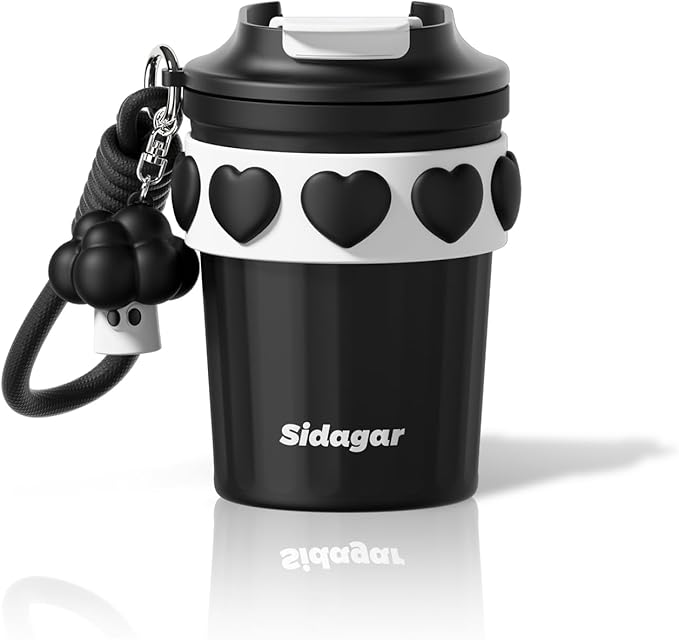 12 oz Travel Coffee Mug Spill Proof Leak Proof, Stainless Steel Thermal Coffee Cup with Lid, Resuable Cup for Hot and Cold, Portable Tumbler for Women, Black