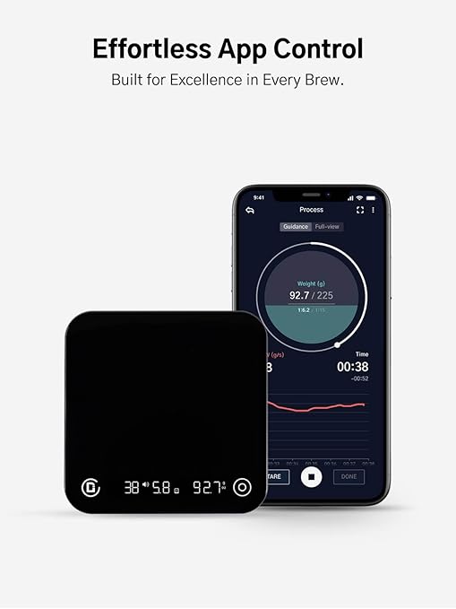Digital Coffee Scale with Timer and Flow Rate Tracking, 0.1g Precision, 3kg Capacity, Rechargeable, Smart App Compatible, Ideal for Espresso and Pour Over Brewing
