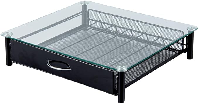 Restaurantware Restpresso 15.2 x 13.6 x 3.4 Inch Coffee Capsule Drawer, 1 Heavy-Duty Pod Drawer - Holds 36 K-Cups, Glass Top, Iron Espresso Pod Organizer, Mesh Tray, Pods Not Included