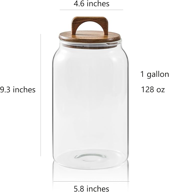 Sweejar Large Glass Candy Jars with Wooden Lids, 1 Gallon Glass Jar with Lid, Sugar/Flour Storage Containers, Big Glass Canisters with Airtight Lid, 2 Pack, Hand Lid