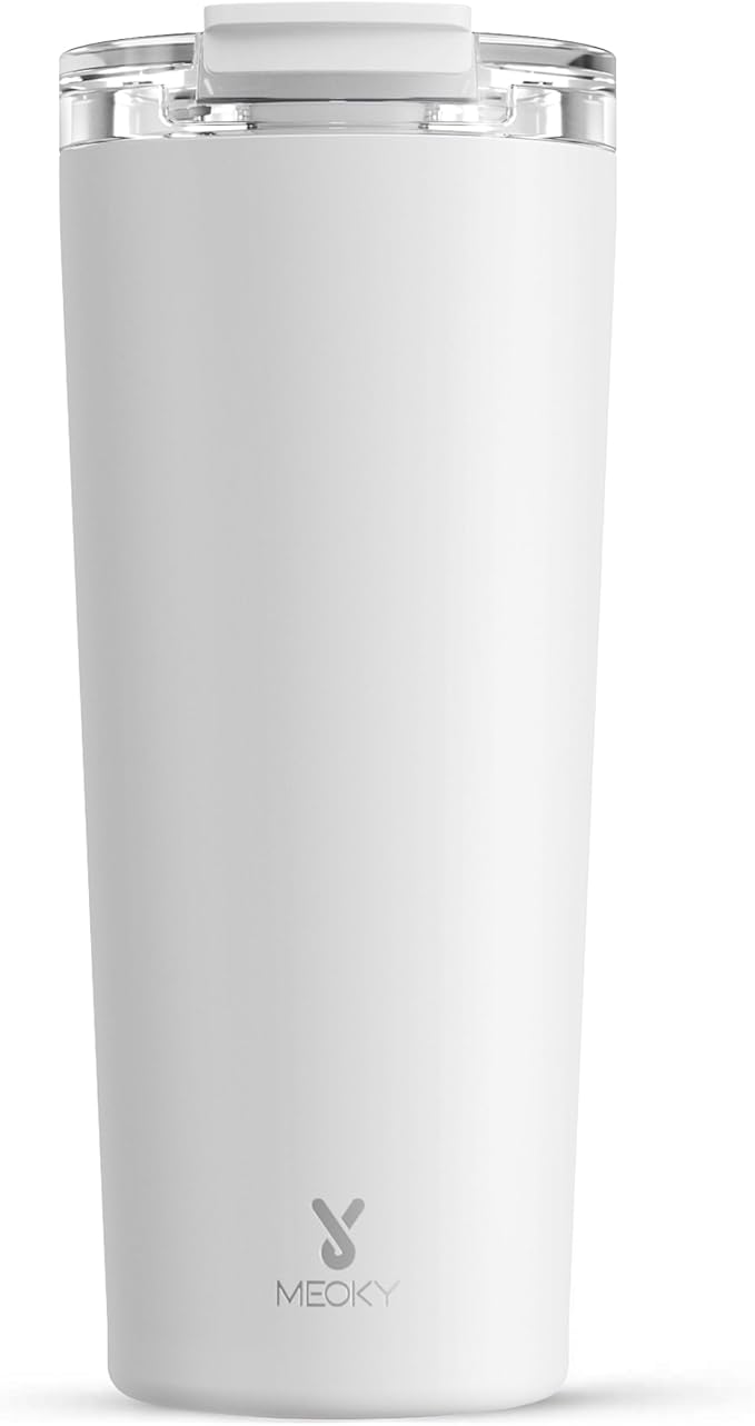 Meoky 24 oz Travel Coffee Mug with Leak-proof Lid, Stainless Steel Insulated Coffee Tumbler, Keeps Hot for 8 Hours or Cold for 24 Hours, Fits in Car Cup Holder (Ivory)