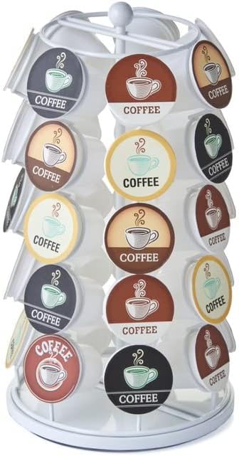 Nifty K Cup Holder – Compatible with K-Cups, Coffee Pod Carousel | 35 K Cup Holder, Spins 360-Degrees, Lazy Susan Platform, Modern White Design, Home or Office Kitchen Counter Organizer