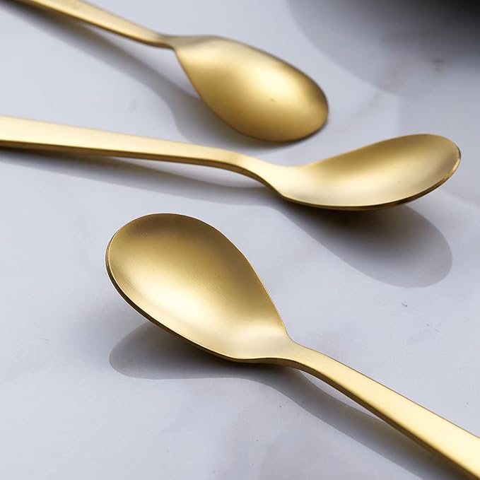 Matte Gold Demitasse Espresso Spoons, Stainless Steel Satin Finish Coffee Spoons, Mini Teaspoons, Sugar Spoons, 4.7-inch, Set of 6, 6-PIECE
