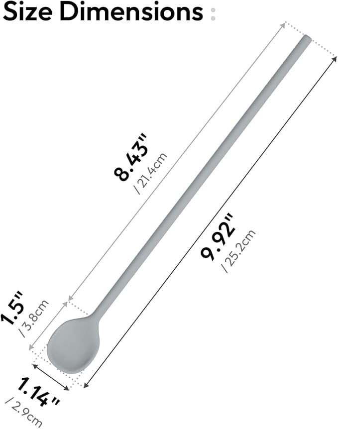 carrotez 9.9" Silicone coffee stirrer, Long Coffee Spoon, Reusable Iced Tea Spoon, Multipurpose Beverage Stirring Stick - Grey