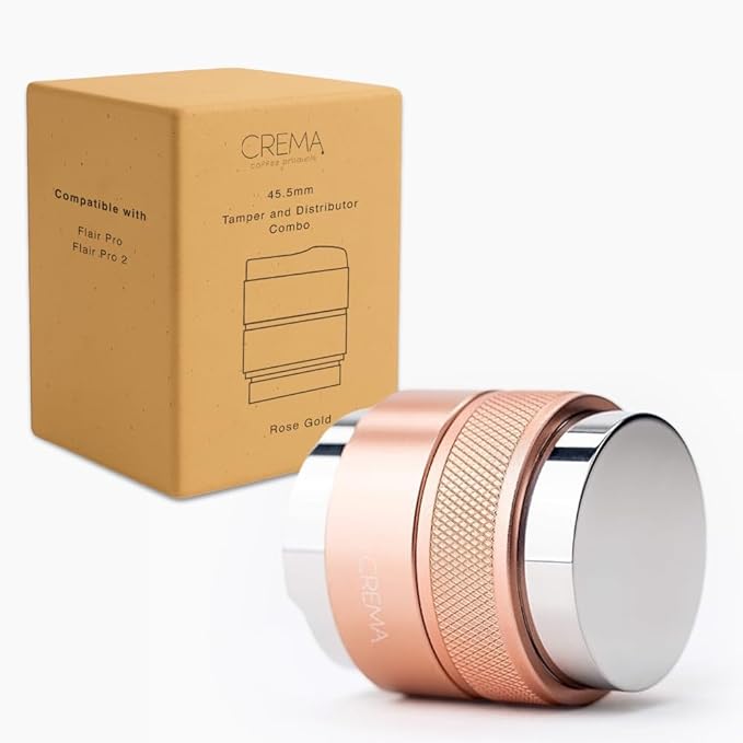 CREMA Coffee Products 46mm Hand Tamper & Coffee Distributor V2 | Compatible with Flair Pro and Pro 2 Portafilter | Double-Sided, Adjustable Depth Tool|Made with Durable 304 Stainless Steel|Rose Gold