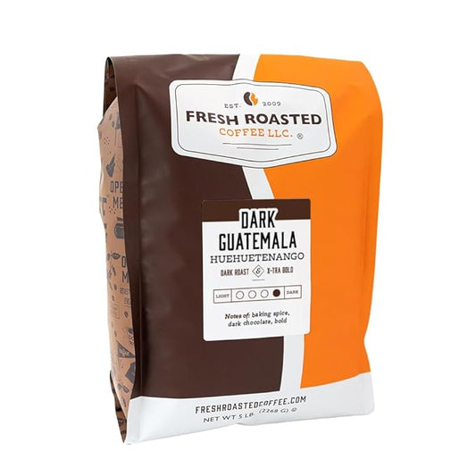 Fresh Roasted Coffee, Dark Guatemala Huehuetenango | 5 lb (80 oz) | Single Origin | Dark Roast | Kosher | Ground