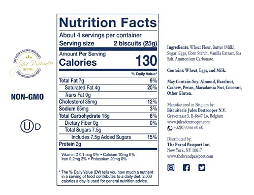 Jules Destrooper Butter Crisps - Caramelized Waffle Cookies, Certified Kosher Dairy, Non-GMO, Authentic Biscuits Made in Belgium - 3.5 Oz