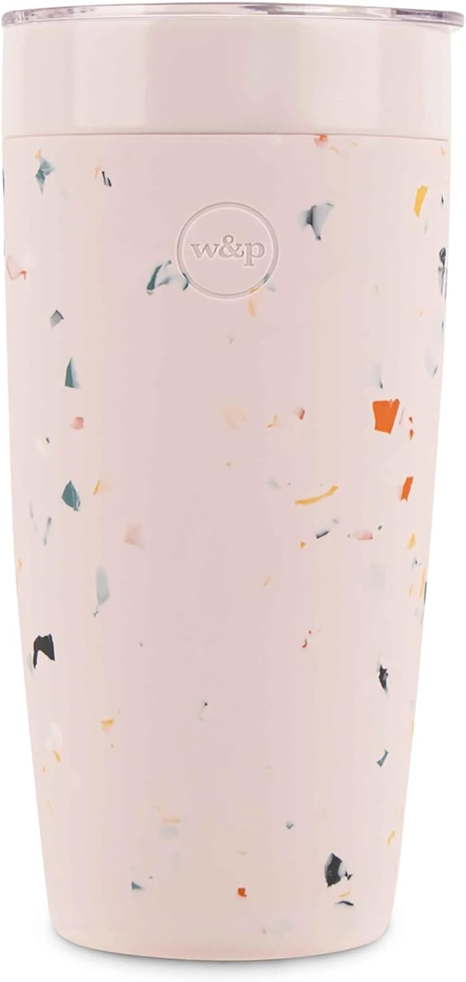 W&P Porter Insulated Tumbler 20 oz | No Metallic Aftertaste Ceramic Coated for Water, Coffee, & Tea | Wide Mouth Vacuum Insulated | Dishwasher Safe, Terrazzo Blush