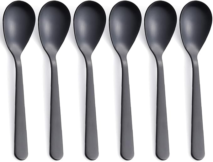 Matte Black Demitasse Espresso Coffee Spoons, Stainless Steel Satin Finish, Mini Teaspoons, Sugar Spoons, 4.7-inch, Set of 6