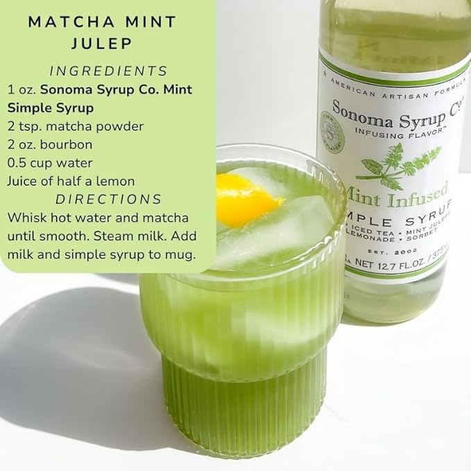Sonoma Syrup Co. Mint Infused Simple Syrup 12.7 fl oz | for Coffee, Cocktails, and Cooking | Hand Crafted in the USA
