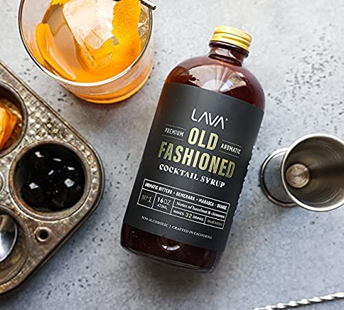 LAVA Premium Aromatic Old Fashioned Cocktail Syrup 16oz, Makes 32 Cocktails, Made with Aromatic Bitters, Demerara, Marasca Cherry, Orange Zest, Hazelnut and Cinnamon. Ready to Use. Just Add Whiskey.