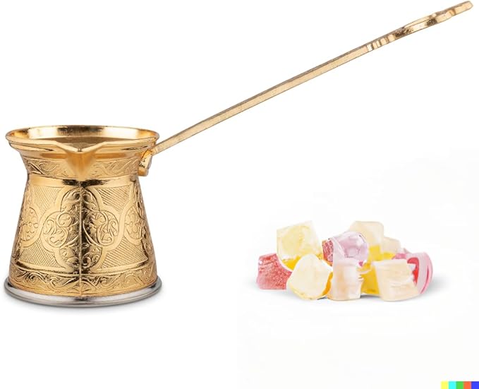 Alisveristime Authentic Turkish Coffee Pot, Handmade Cezve/Ibrik, Multiple Sizes and Colors Available - Enhance Your Coffee Experience Now! (Gold, 1 Cup)