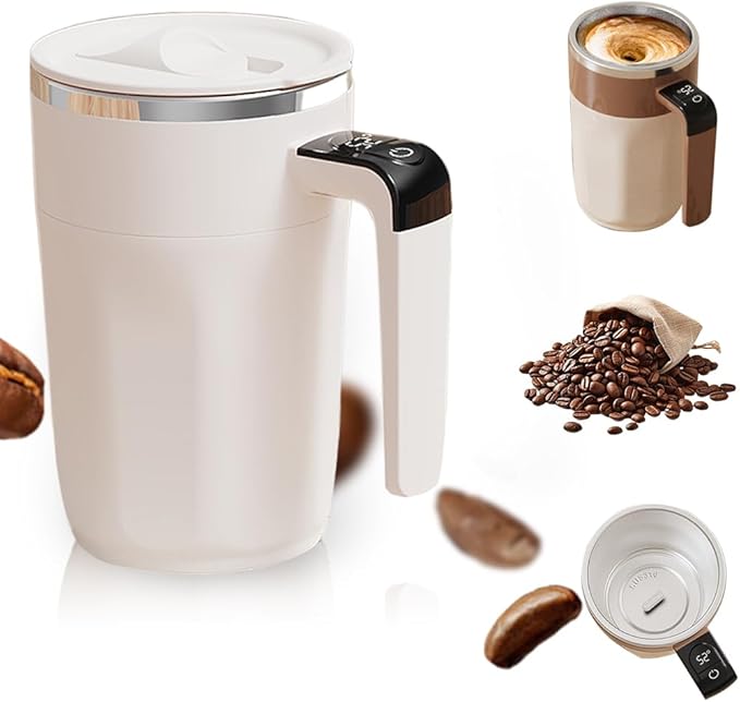 Automatic Magnetic Stirring Coffee Mug, 2026 New Electric Self Stirring Coffee Mug with Temperature Display, Rechargeable Auto Stirring Mugs with Lid for Coffee, Chocolate, Milk, Tea (White 400ML)