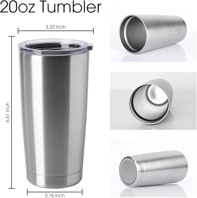 HASLE OUTFITTERS 20oz Tumblers Stainless Steel Mugs with Lid Double Wall Vacuum Insulated Coffee Cups for Cold & Hot Drinks (20oz-Stainless Steel, 12 Pack)