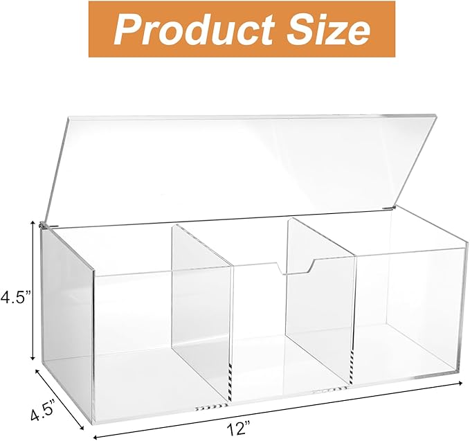 Acrylic Coffee Pod Holder with Lid for 24 Kcup, 3 Compartments Clear Coffee Capsule Storage Organizer for Bar Station Organizer