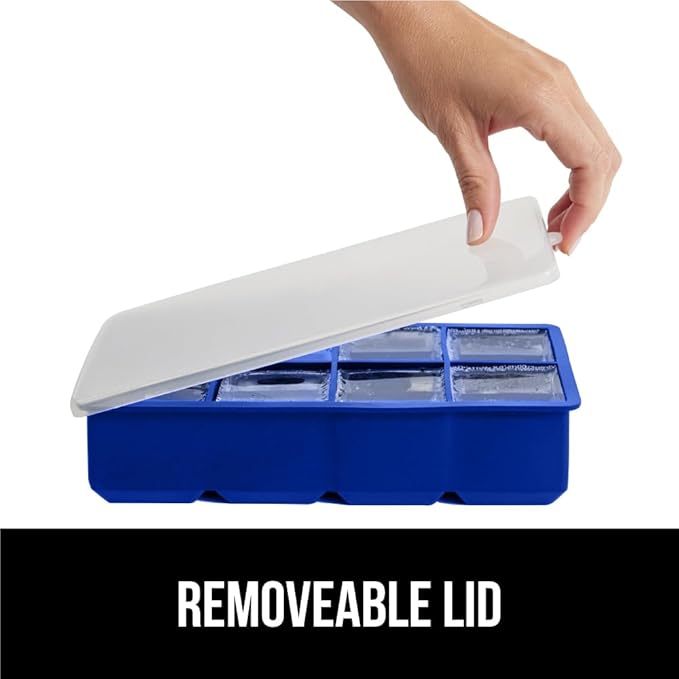 GORILLA GRIP Slow Melting Large Silicone Ice Cube Tray for Freezer, 2 Pack, Easy to Push 8 Giant Square Cubes, Use for Cocktails, Iced Coffee, Water Bottle, Puree, Kitchen Bar Essentials, Royal Blue