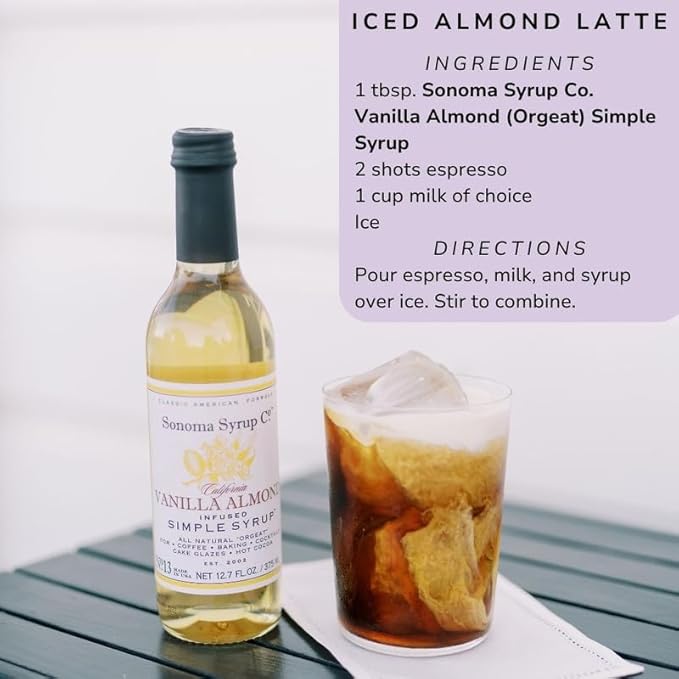 Sonoma Syrup Co. Vanilla Almond Infused Simple Syrup 12.7 fl oz | for Cocktails, Tea, and Baking | Hand Crafted in the USA