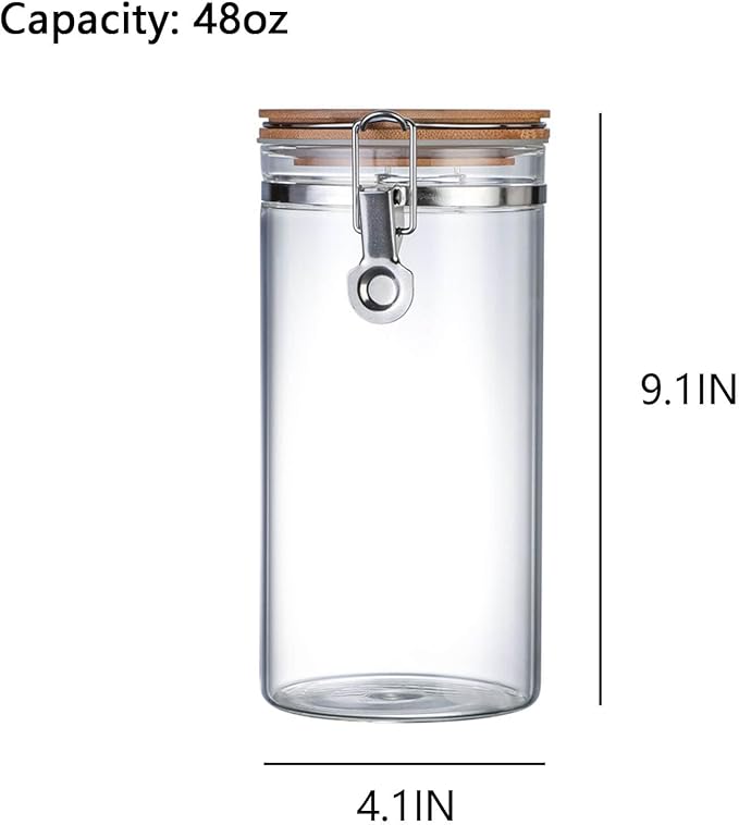 Glass Coffee Bean Storage Container with Airtight Clip Seal Lid Coffee Storage Jar for Beans, Ground Coffee, Nuts, Cookies（48 oz/1400ml）