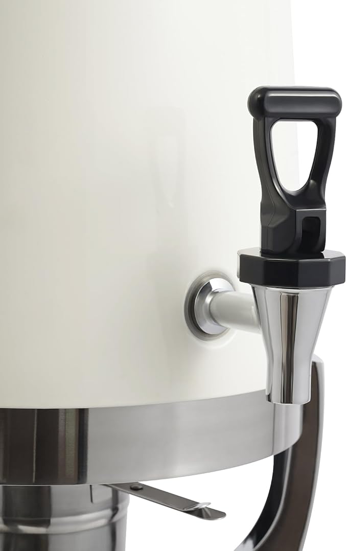 Stainless Steel Beverage Dispensers, Drink Dispenser with Fuel Holder & Base & Stainless Steel Faucet 3.4Gal Hot Beverage Dispenser, Commercial Coffee Urn for Hotels, Canteens（Silver, White）