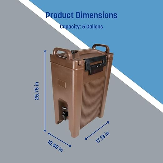 Carlisle FoodService Products 5-Gallon Insulated Beverage Dispenser, Cateraide, Food-Grade with Handles, Rugged PE Shell with PU Insulation for Coffee, Tea and Hot or Cold Drinks, Brown - Made in USA