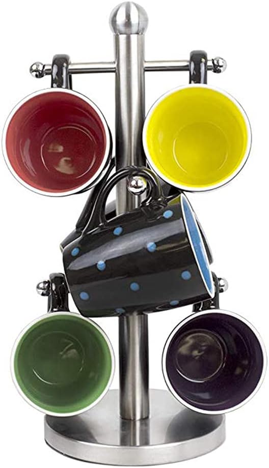 Stainless Steel Tree Shape Mug Rack Tree Tea Cup Storage Holder Stand Home Mug Hanging Display Drinkware Shelf 6 Hooks