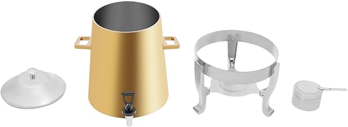 Stainless Steel Beverage Dispensers, Drink Dispenser with Fuel Holder & Base & Stainless Steel Faucet 3.4Gal Hot Beverage Dispenser, Commercial Coffee Urn for Hotels, Canteens（Golden Barrel Body）