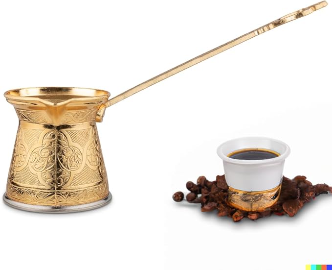 Alisveristime Authentic Turkish Coffee Pot, Handmade Cezve/Ibrik, Multiple Sizes and Colors Available - Enhance Your Coffee Experience Now! (Gold, 1 Cup)