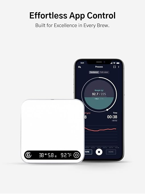 Digital Coffee Scale with Timer and Flow Rate Tracking, 0.1g Precision, 2kg Capacity, Rechargeable, Smart App Compatible, Ideal for Espresso and Pour Over Brewing
