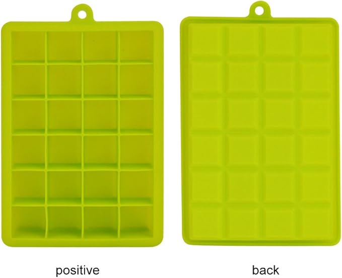 Ice Cube Tray, Silicone Square Ice Trays Easy Release Stackable Ice Cube Mold with Removable Lid, 24 Cavity (2 Pack, Green)