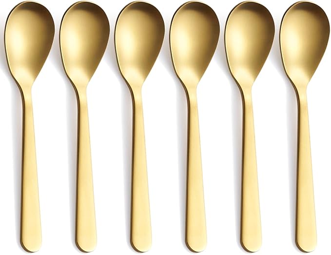 Matte Gold Demitasse Espresso Spoons, Stainless Steel Satin Finish Coffee Spoons, Mini Teaspoons, Sugar Spoons, 4.7-inch, Set of 6, 6-PIECE