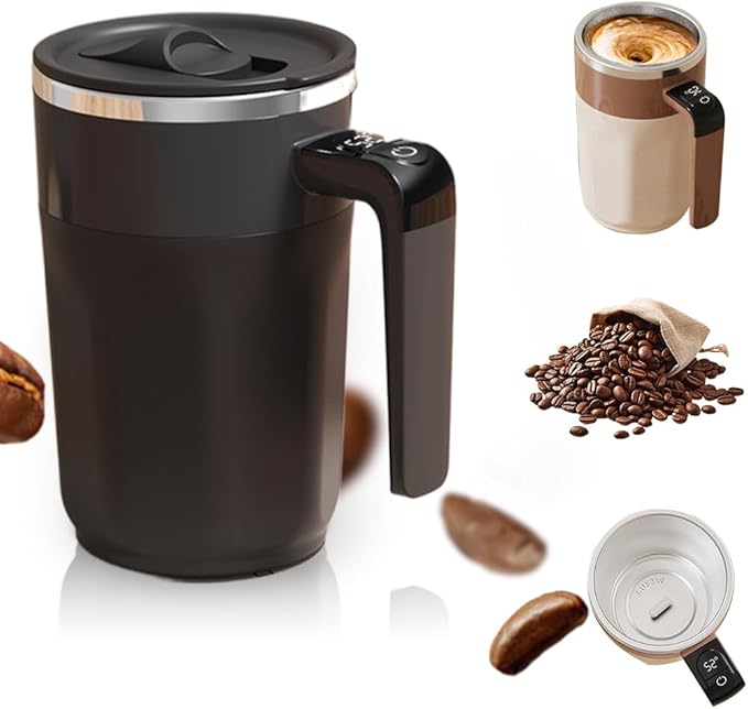 Automatic Magnetic Stirring Coffee Mug, 2026 New Electric Self Stirring Coffee Mug with Temperature Display, Rechargeable Auto Stirring Mugs with Lid for Coffee, Chocolate, Milk, Tea (Black 400ML)