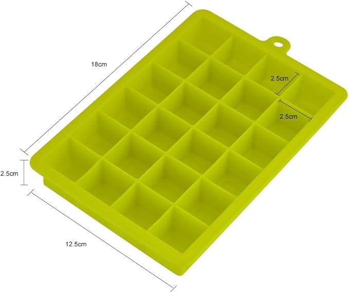 Ice Cube Tray, Silicone Square Ice Trays Easy Release Stackable Ice Cube Mold with Removable Lid, 24 Cavity (2 Pack, Green)