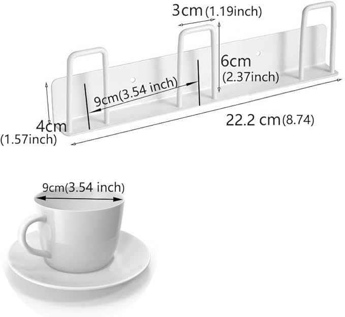 2pcs Mug Hooks Wall-Mounted Mug Holder, Coffee Cups Holder Hanger no Drilling,Mug Rack Hooks with 3 Cup Holders,Cups Storage Hooks for Kitchen, Living Room, Office (White-3cup)