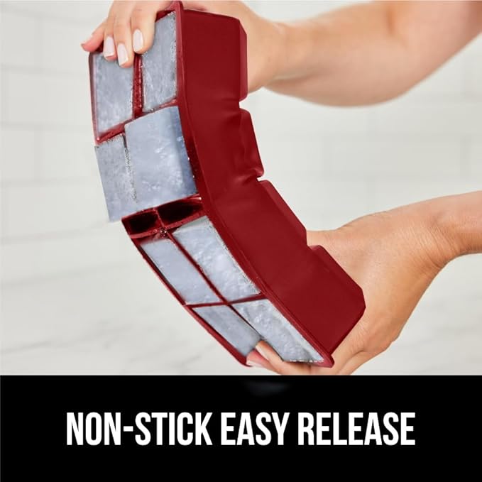 GORILLA GRIP Slow Melting Large Silicone Ice Cube Tray for Freezer, Easy to Push 8 Giant Square Cubes, Use for Cocktails, Iced Coffee, Water Bottle, Frozen Puree, Kitchen Bar Essentials, 1 Pack, Red