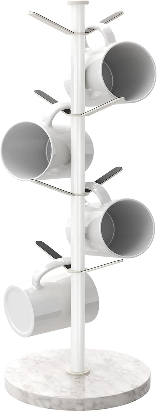 Mug Holder Tree with Marble Base, 8 Hooks White Coffee Cups Holder Stand, New Upgrad Stable Removable Mug Rack for Kitchen Cafe