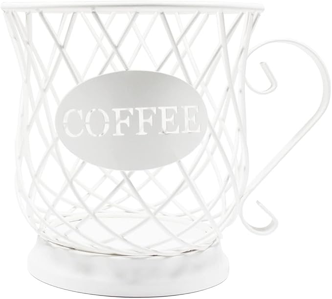Coffee Pod Holder Mug Shape Multi Use K Cup Holder Coffee Station organizer Storage Wire Basket Food Storage for Counter Coffee Bar White