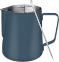 Milk Frothing Pitcher, 12 oz Milk Frother Cup with Clear Scale, 304 Stainless Steel Cappuccino Espresso Machine Accessories for Barista Coffee Bar with Latte Art Pen, Blue